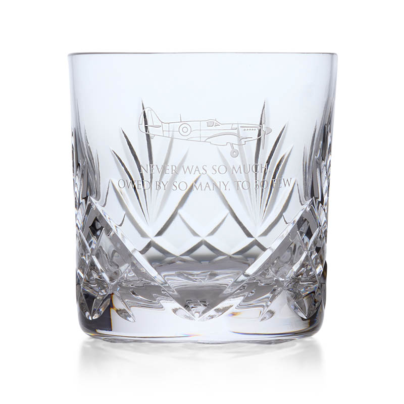 single Spitfire engraved crystal classic glass whiskey straight on empty